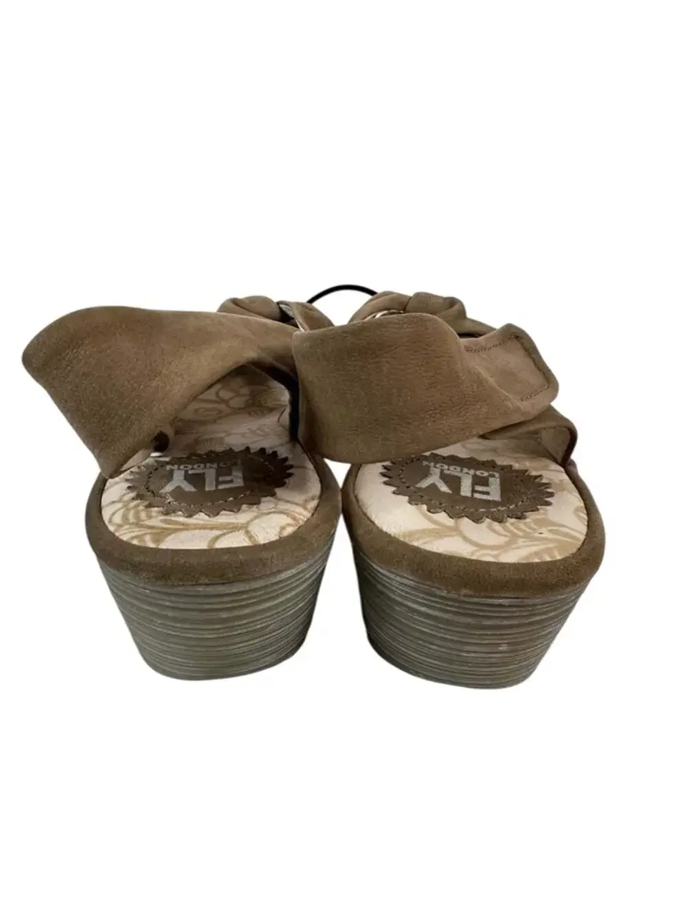 Fly London Yakin Harbor Tan Suede Knot Wedge Slingbacks Womens 40 9